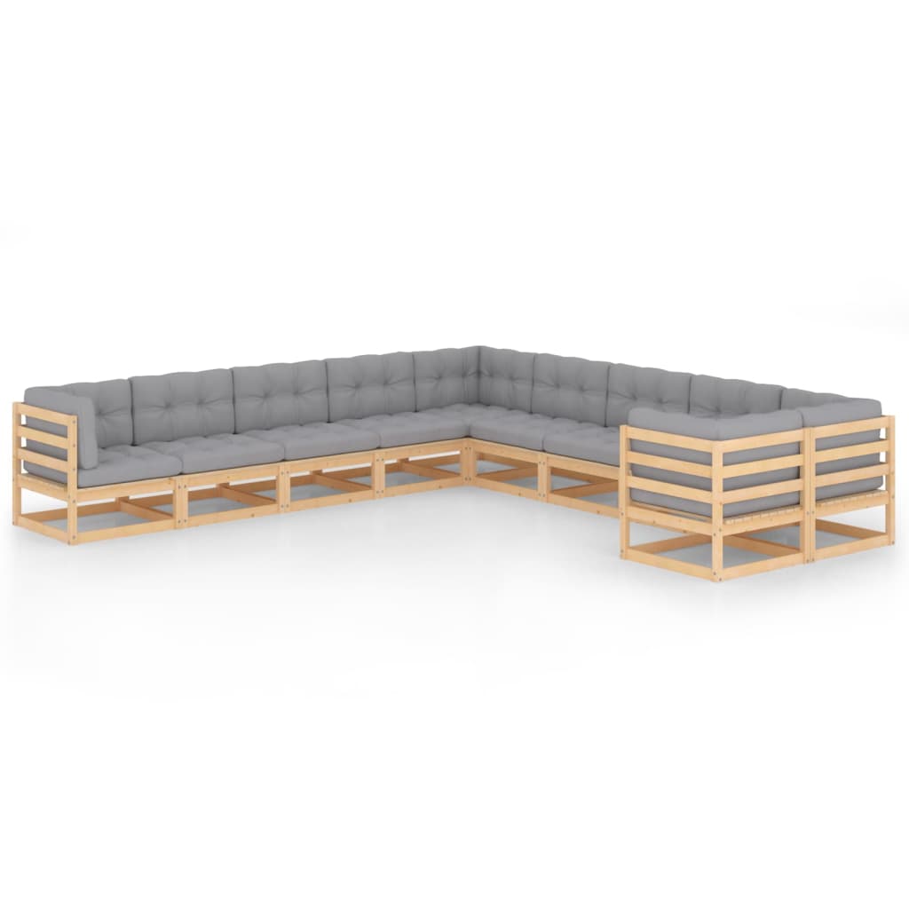 10-tlg. Garten-Lounge-Set mit Kissen Kiefer Massivholz